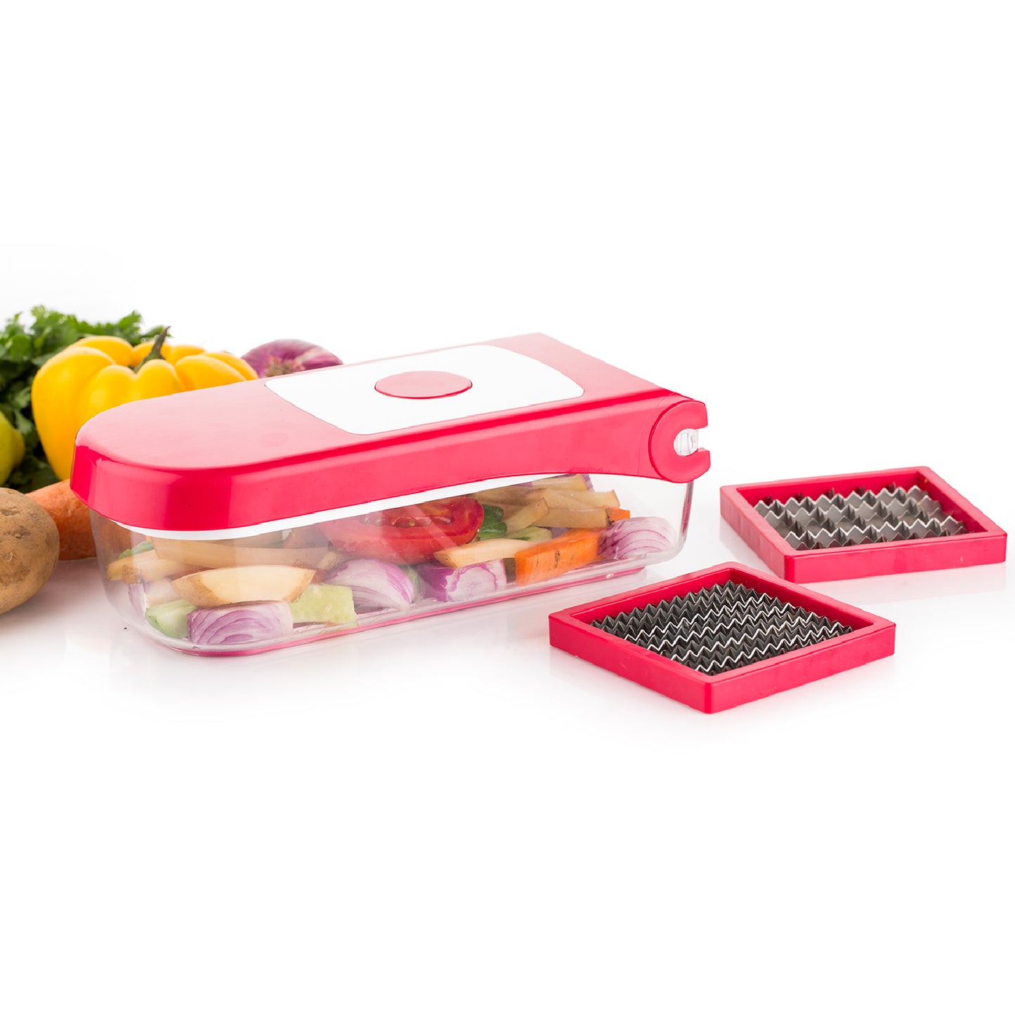Ganesh Plastic Chopper Vegetable And Fruit Cutter Red - Happy Price - Image 2
