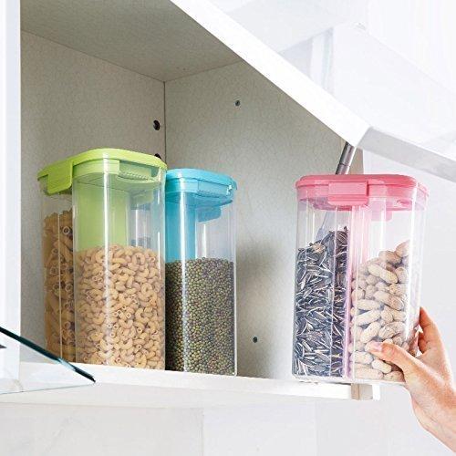 Plastic 2 Sections Air Tight Transparent Food Grain Cereal Storage Container (2 Ltr) - Happy Price - Image 3