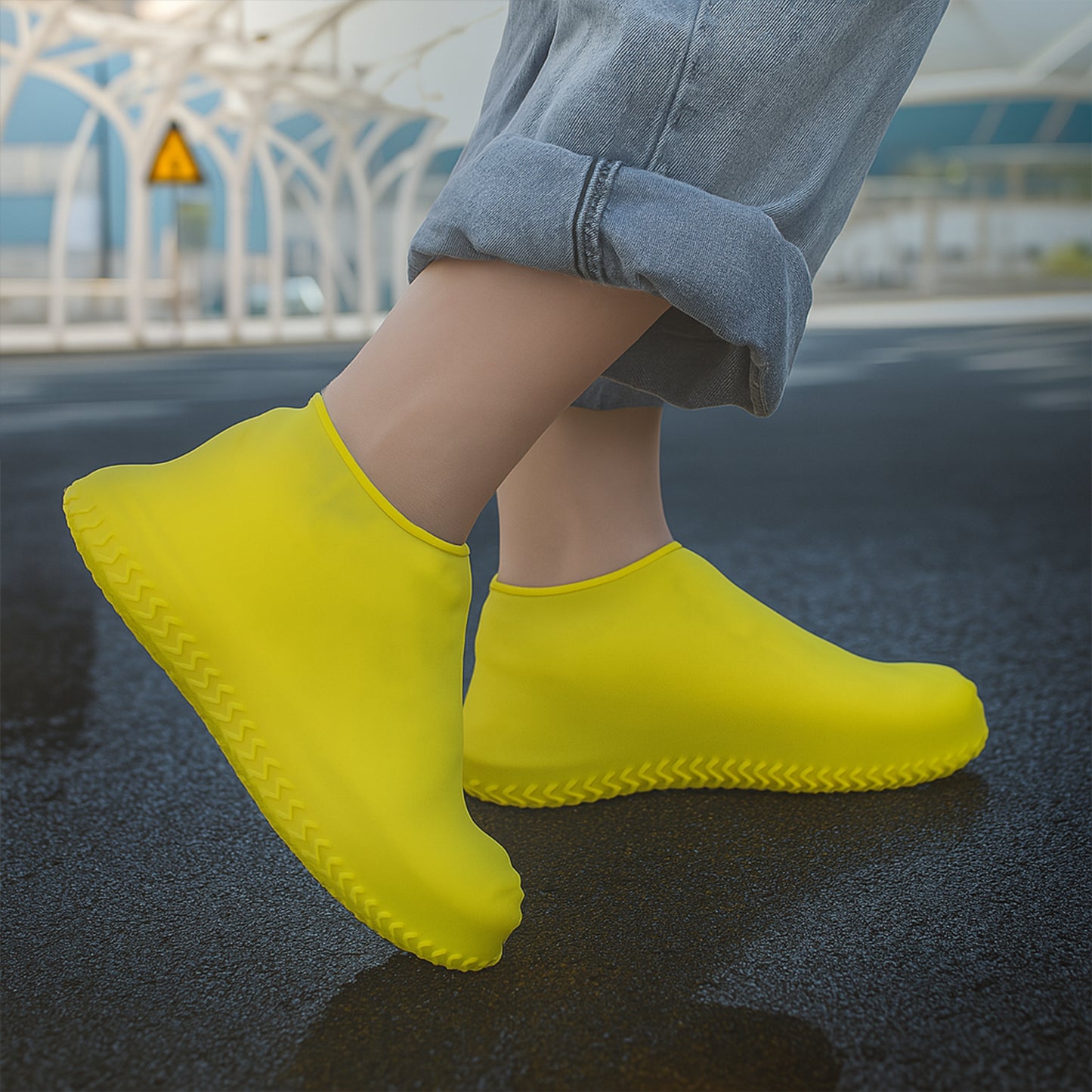 Yellow Reusable Silicone Shoe Covers for Rain and Snow - Waterproof, Anti-Skid, and Foldable Boot Protectors (1 Pair) - Happy Price - Image 4