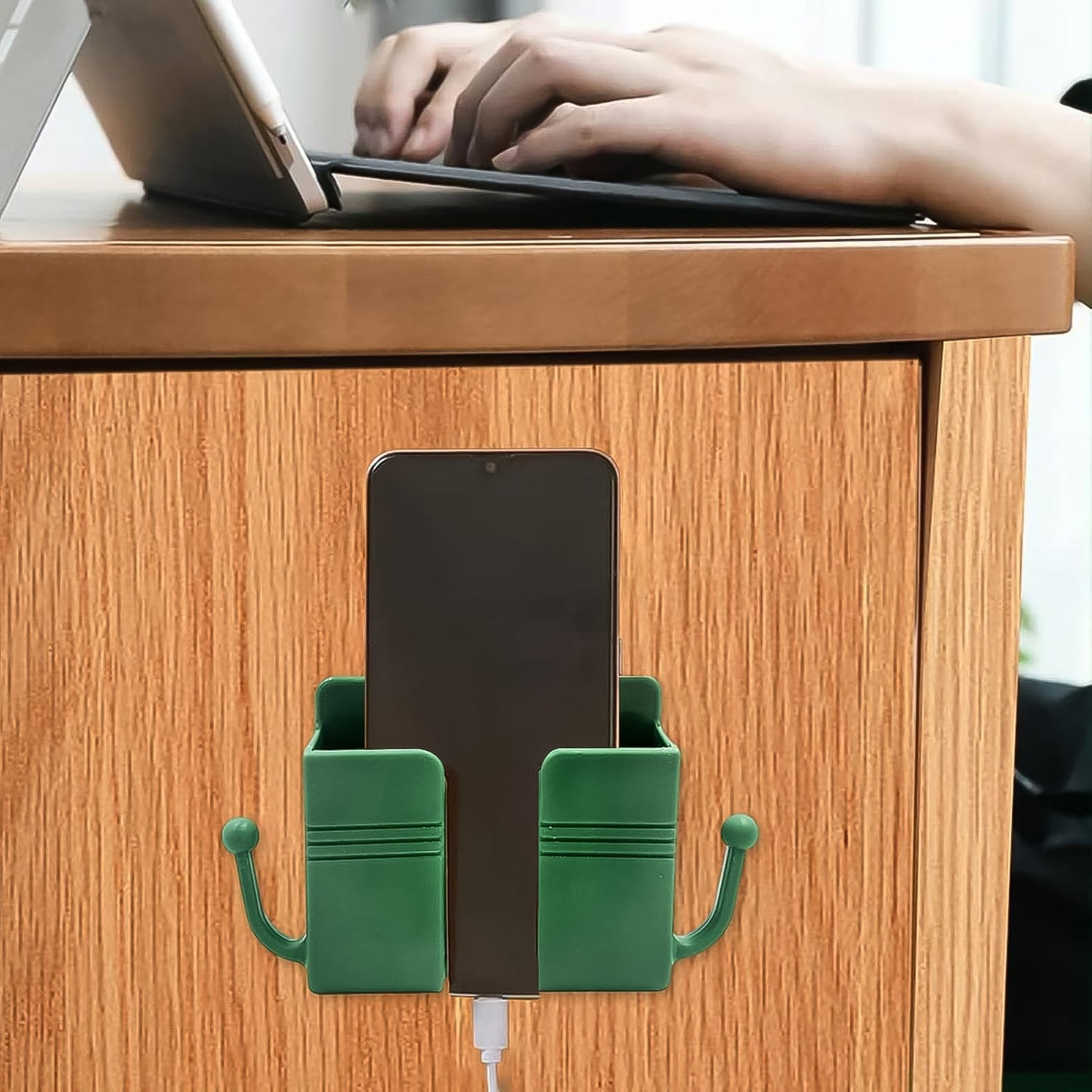 Wall-mounted Mobile Charging Holder With Dual Hooks (1 Pc) - Happy Price - Image 5