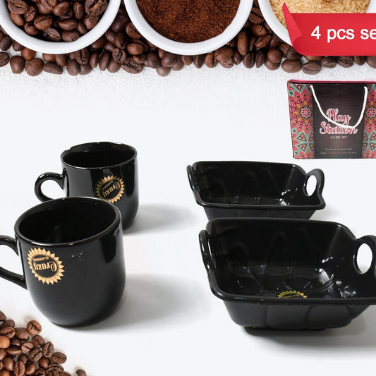 Play Station Ceramic Tea  Cups  Mug Set With Handle Serving Bowl Milk Cup Coffee Cup Tea Cup Breakfast Cup Drinking Mug Or Outdoor For Household Gift For Birthday Wedding Party (4 Pcs Set) - Happy Price - Image 1