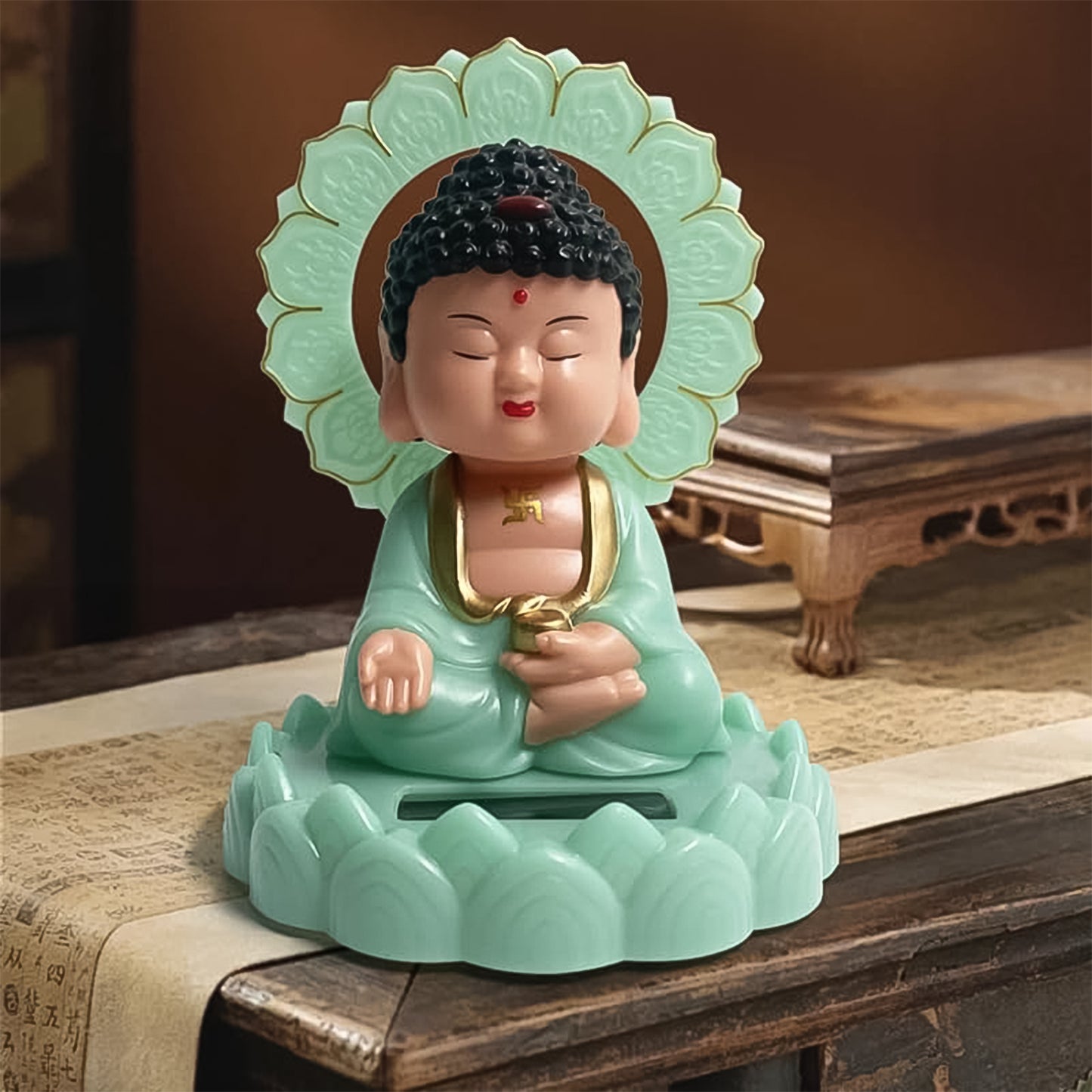 Plastic Solar Powered Moving Head Sitting Action Buddha Statue (1 Pc) - Happy Price - Image 2