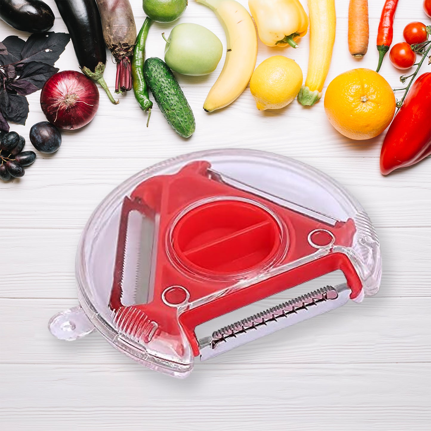 3 In 1 Multi Function Three Use Rotary Hanging Round Planer Peeler And Cutter Vegetable Slicer Kitchen Tools Kitchen Gadgets (B Grade) - Happy Price - Image 2