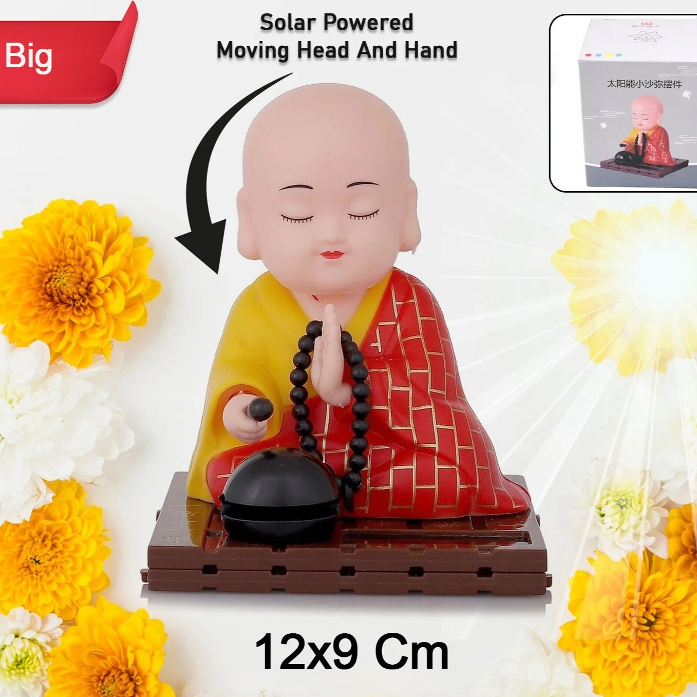 Solar Powered Sitting Buddha Statue  Moving Head And Hand (1 Pc  Big) - Happy Price - Image 1