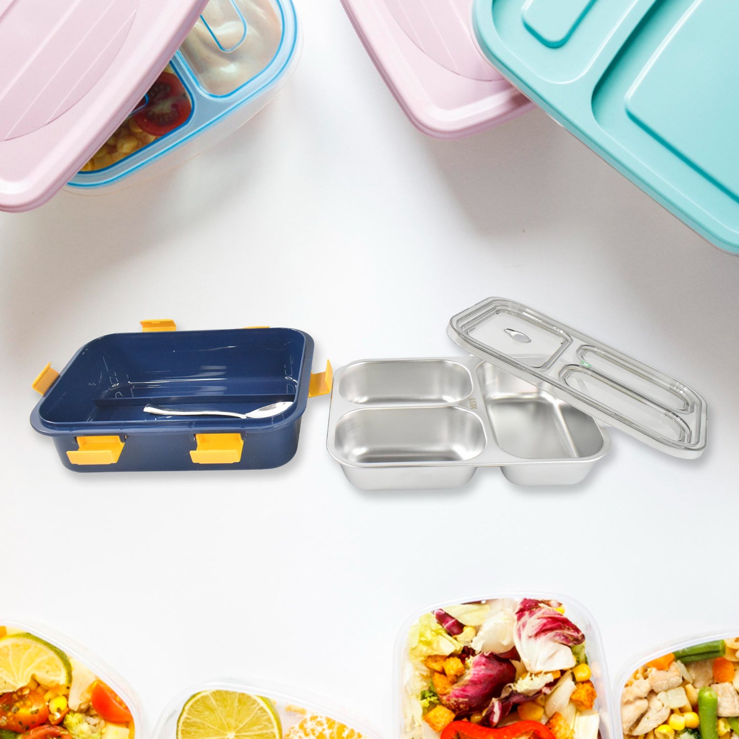 3 Compartment Transparent Stainless Steel Lunch Box For Kids - Happy Price - Image 5