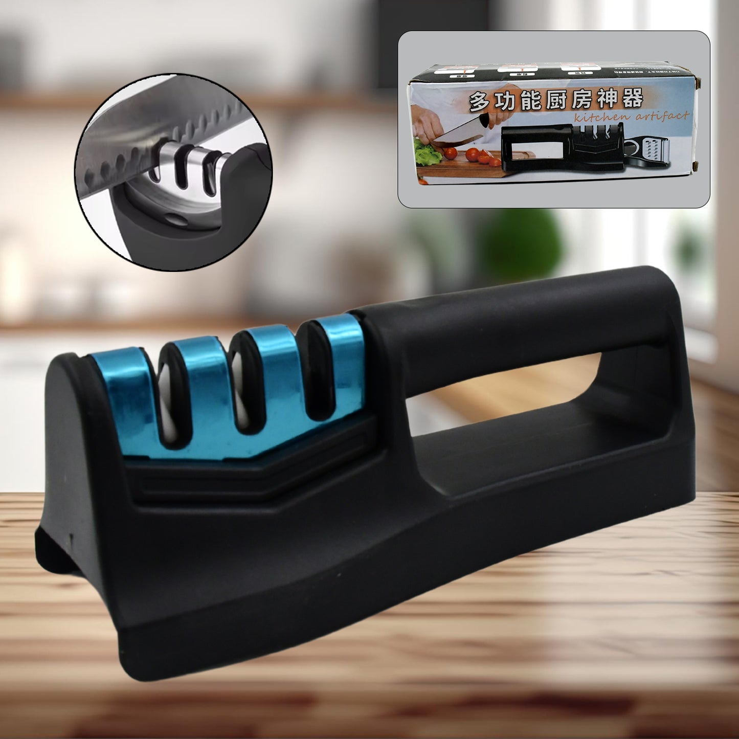 Knife Sharpener For Kitchen  Knife Sharpener With Vegetable Chopper And Fish Scale Remover  Handheld Knives  Pocket Knife Sharpener  Knife Sharpener For Chefs  Serrated Knife (9in1) - Happy Price - Image 2
