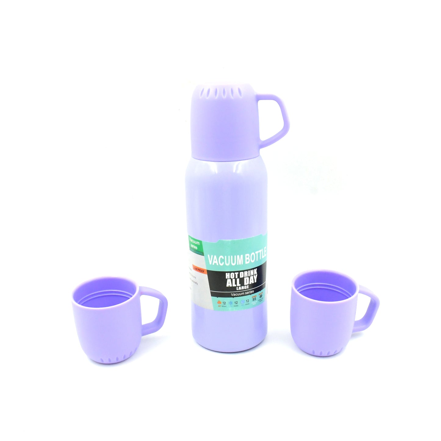 Vacuum Flask Set Stainless Steel Thermos With 3 Cup Creative Gift Set With Cover Handle Portable Car Water Bottle Set (Approx 500ml) - Happy Price - Image 4