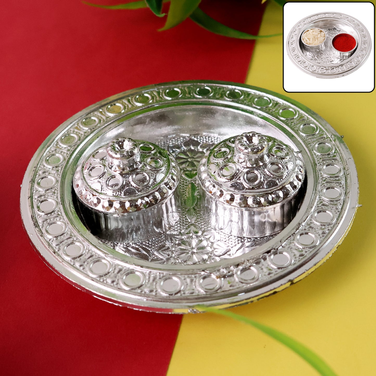 Round Shape Special Puja Thali Kumkum Thali Holder (1 Pc  Small) - Happy Price - Image 2