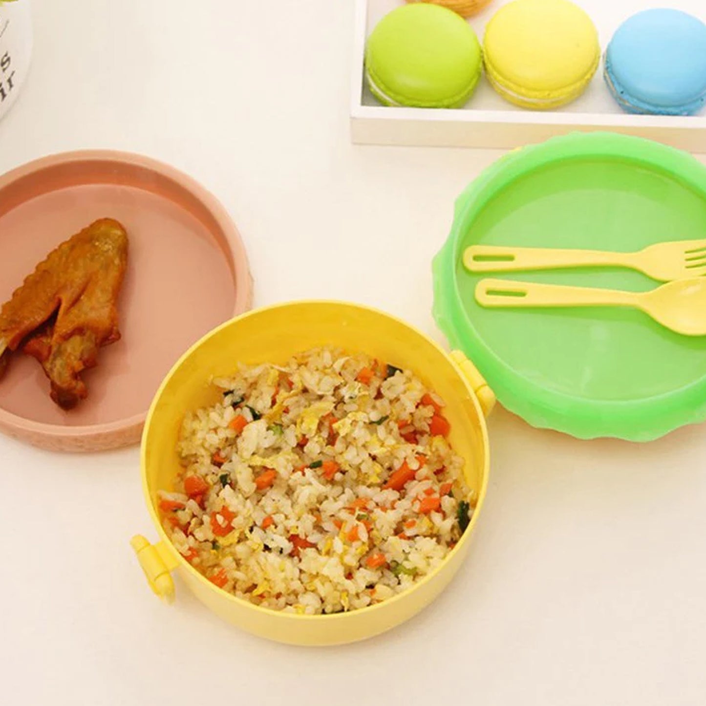 Burger Shape Lunch Box Plastic Lunch Box Food Container Sets Double Layer Lunchbox 1000ml With 2 Spoon Applicable To Kids And Elementary School Students - Happy Price - Image 3