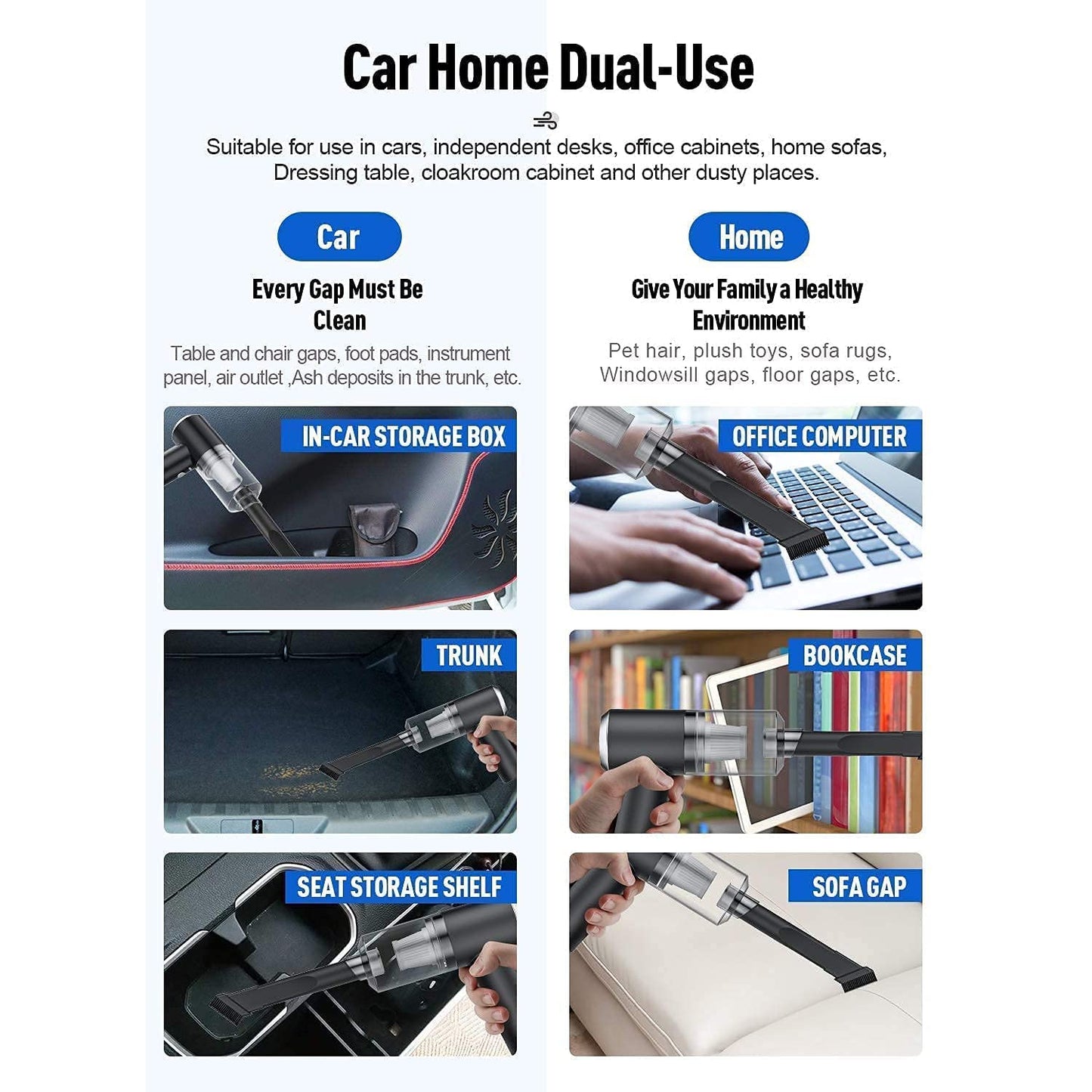 Vacuum Cleaner Dust Collection  2 In 1 Car Vacuum Cleaner 120w High-power Handheld Wireless Vacuum Cleaner Home Car Dual-use Portable Usb Rechargeable - Happy Price - Image 5