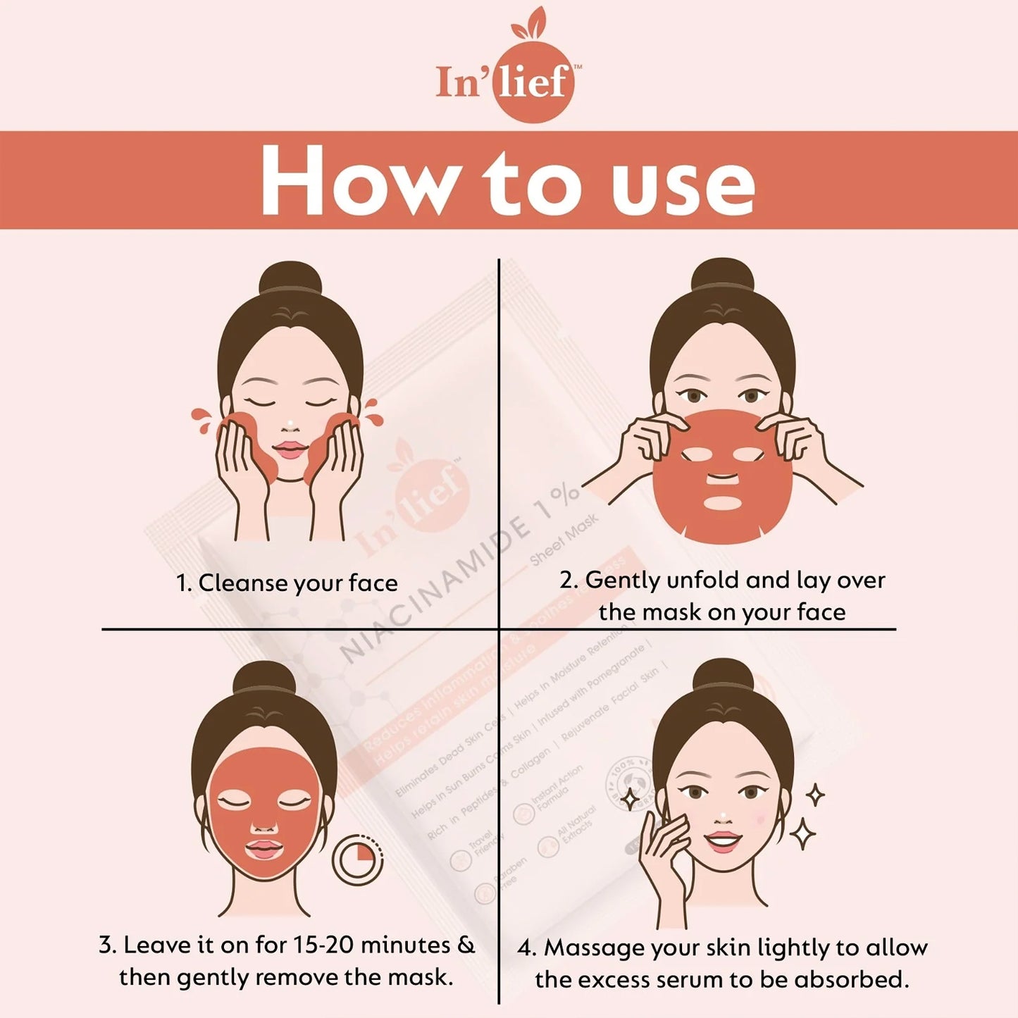 Inlief Niacinamide 1% Hydrating & Calming Facial Sheet Mask - 1 Pc - Happy Price - Image 5