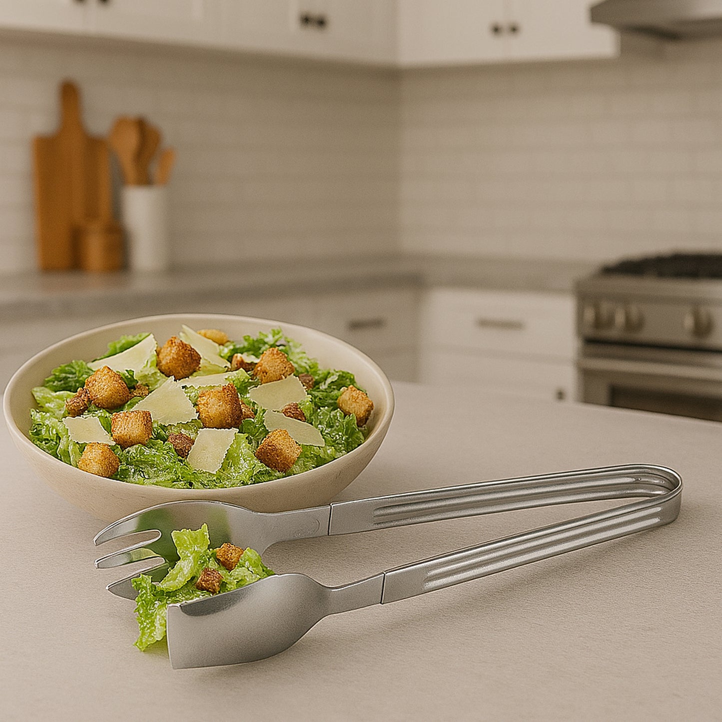 Stainless Steel Serving Tongs - 2-in-1 Pasta & Salad Spoon-Fork Tong (1 Pc)