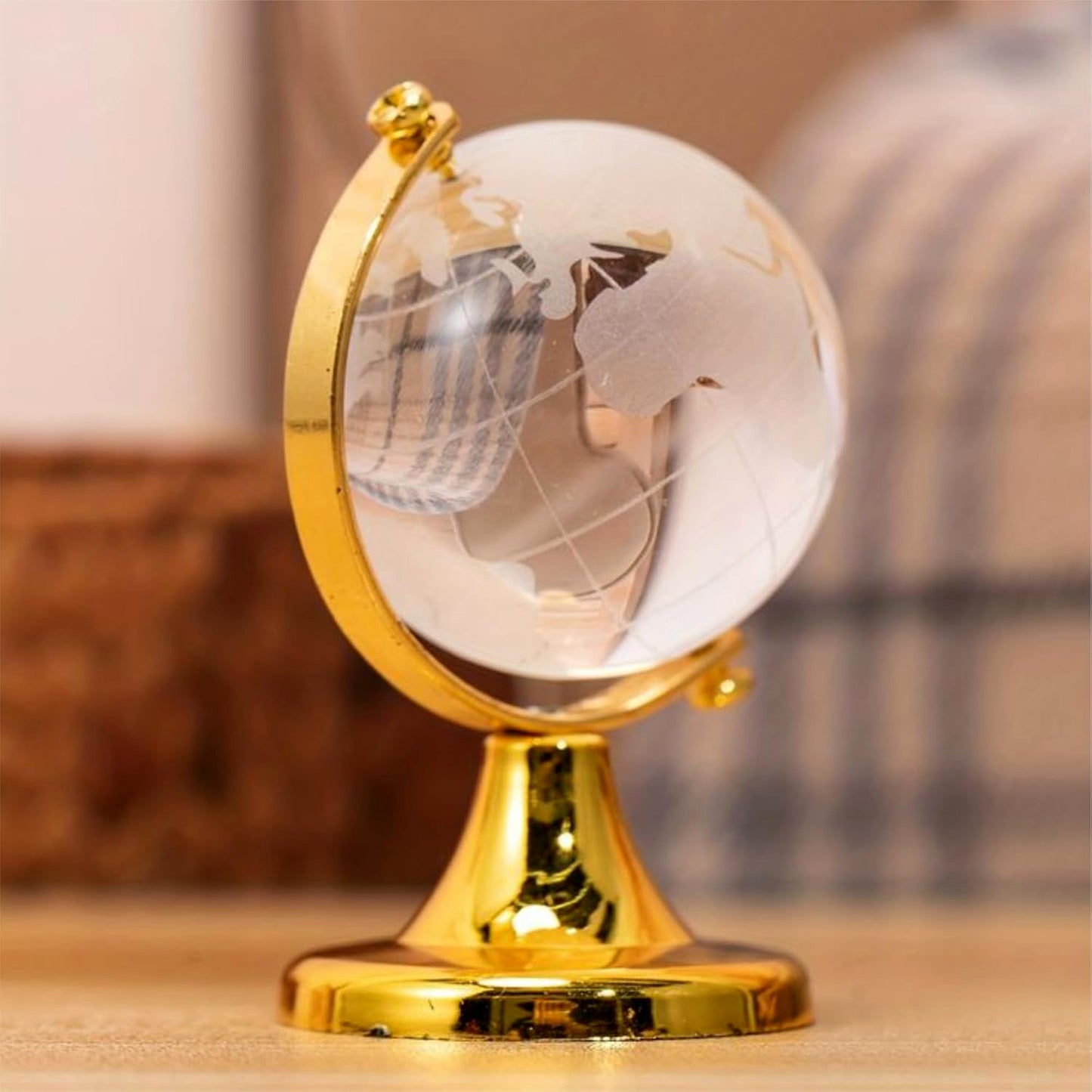 Small Crystal World Globe Showpiece with Golden Stand (1 Pc)