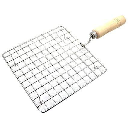 Kitchen Square Stainless Steel Roaster Papad Jali Barbecue Grill With Wooden Handle - Happy Price - Image 1