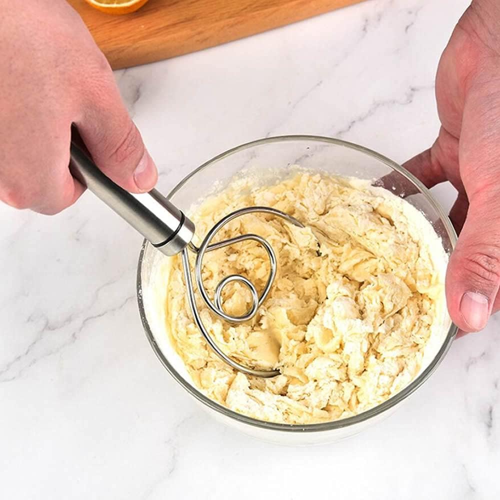 Dough Whisk Premium Stainless Steel Dutch Whisk Dough Hand Mixer Artisan Blender For Egg Bread Cake Pastry Pizza Dough - Perfect Baking Tools Whisking Tirring Kitchen Tools (1 Pc) - Happy Price - Image 2