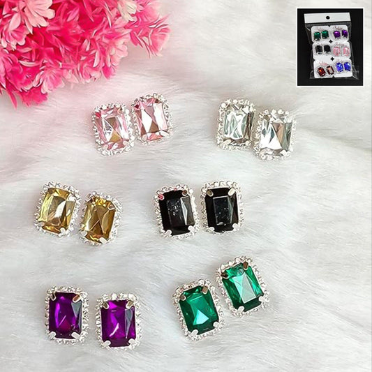 Diamond Jewellery Interchangeable Triangular Shaped Earrings (6 Pari  Mix Color  Design) - Happy Price - Image 1