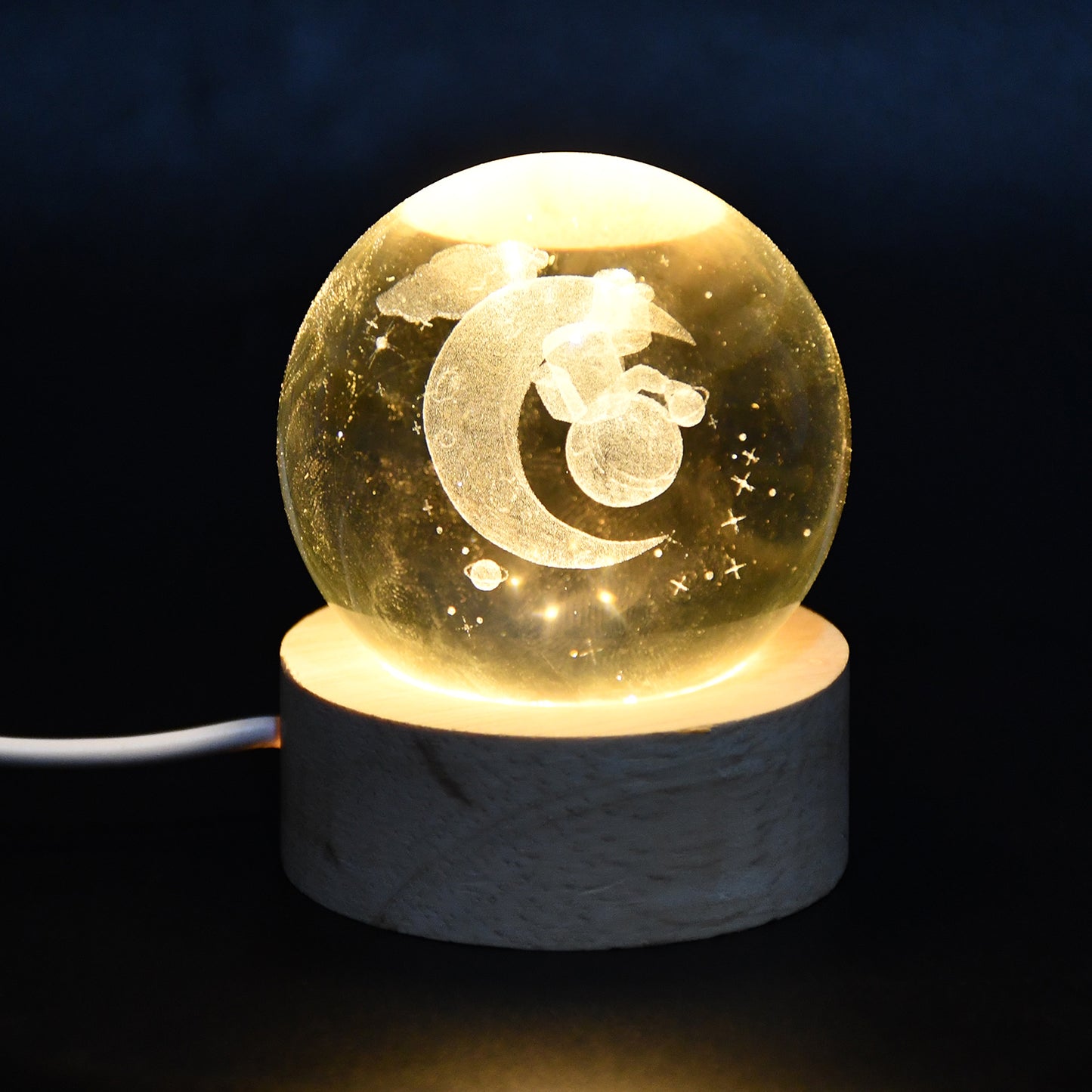 3D Crystal Ball Lamp with Base - Decorative Night Light (1 Pc)