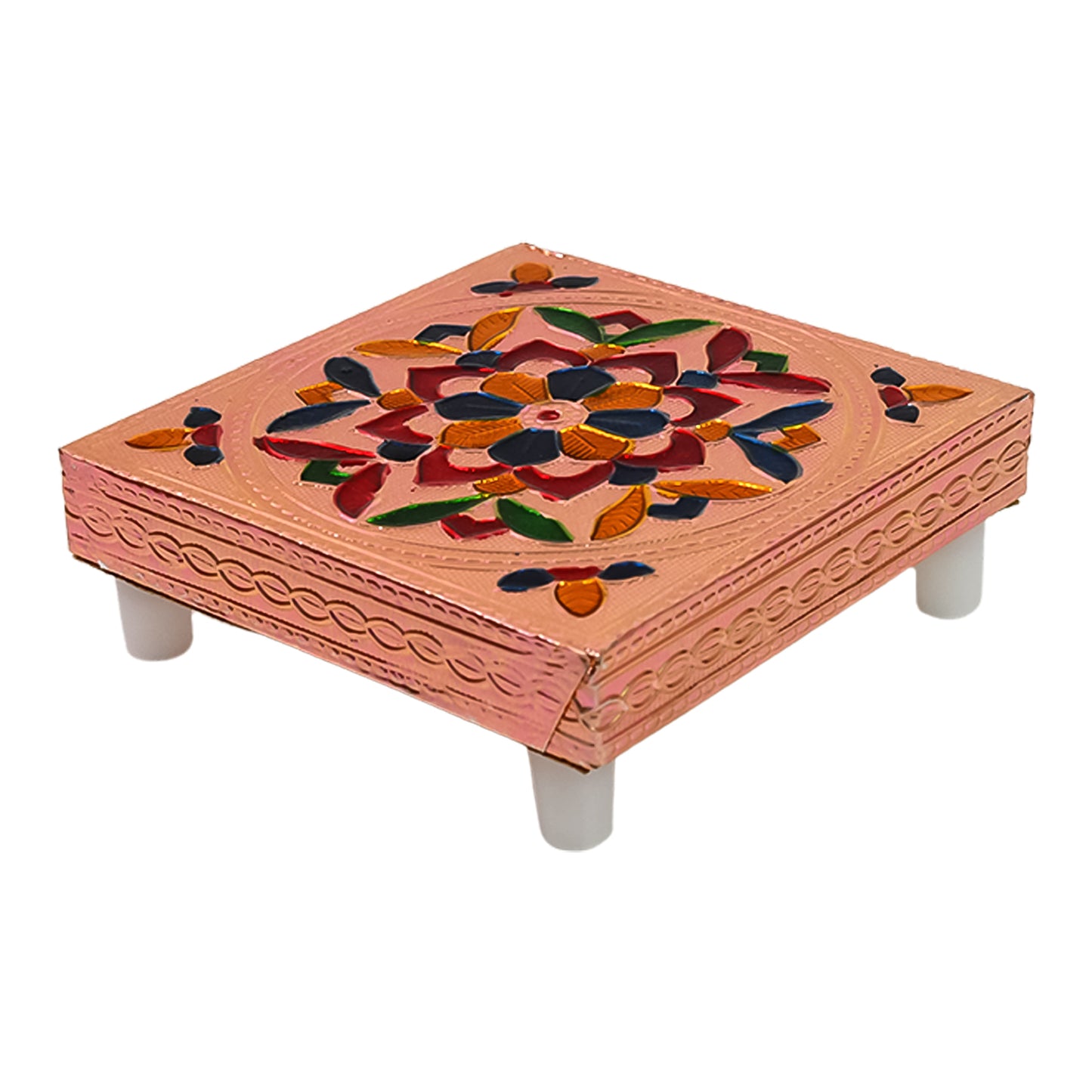 Handicraft Meenakari Wooden Chowki Puja Bajot For Home  Office Decor For Puja Multicolour (1 Pc Set) - Happy Price - Image 6