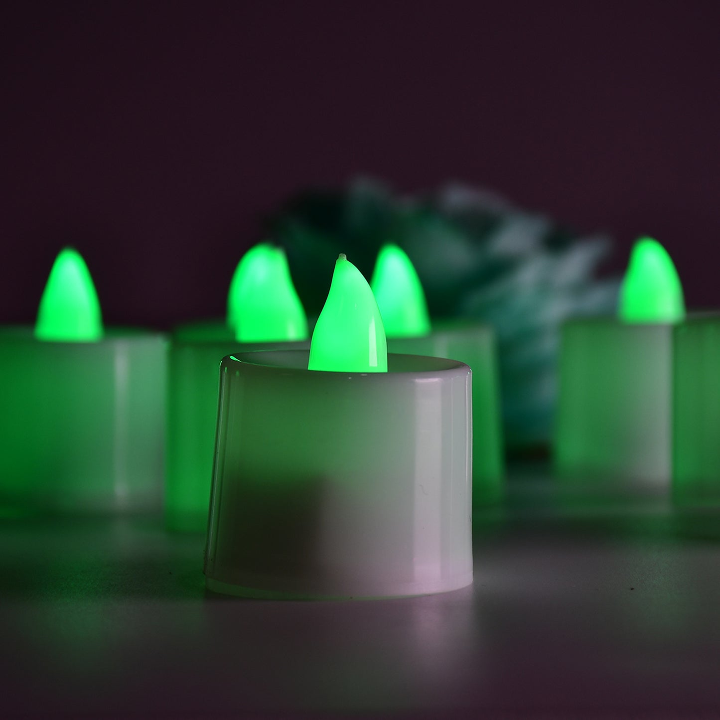 Green LED Flameless Tealight Candles - Pack of 24 for Home Decor