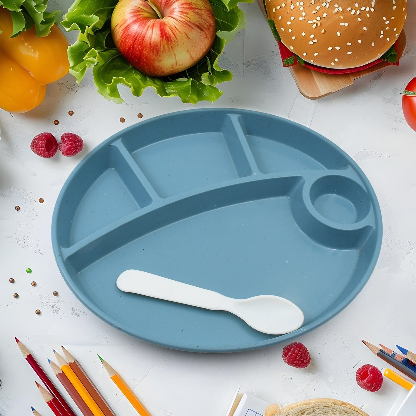 Plastic Food Plates  Biodegradable 5 Compartment Plate With Spoon For Food Snacks  Nuts  Desserts Plates For Kidsreusable Plates For Outdoor Camping Bpa-free(1 Pc) - Happy Price - Image 2