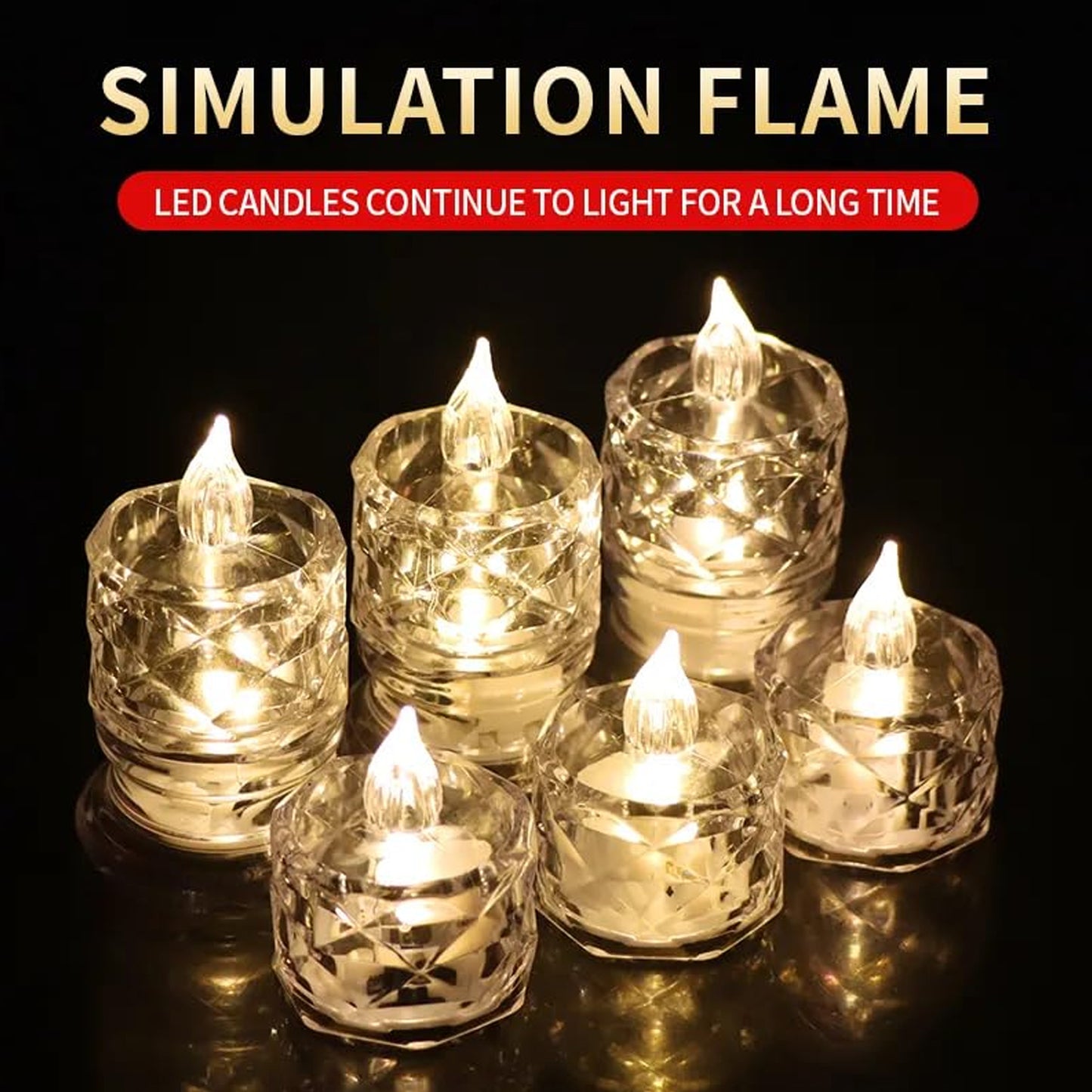 24 Pcs Transparent Acrylic LED Tea Lights - Flameless & Smokeless Decorative Candles for Festivals