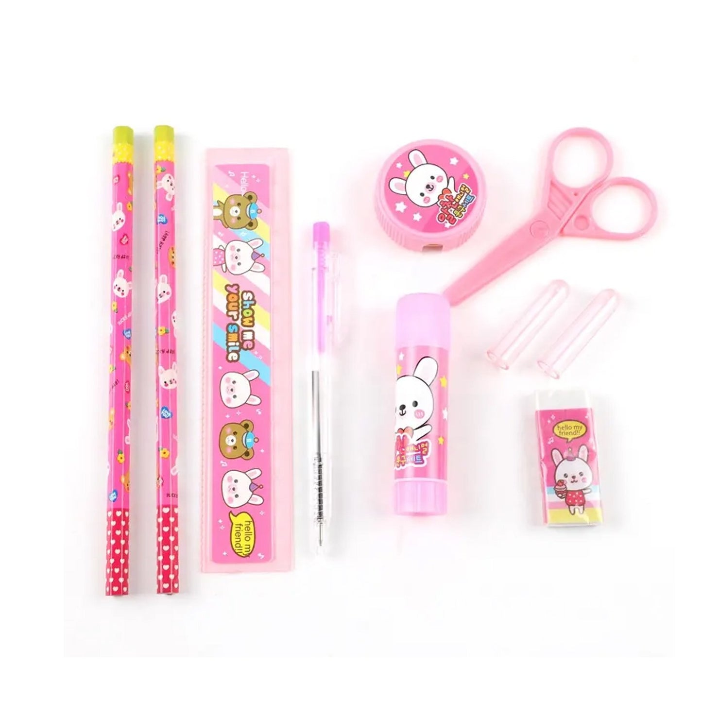 10 Pcs Set Stationary Set Including Pencil Ruler Rubber Pencil Sharpener Glue Ballpoint Pen Scissors Pencil Cover School Office Product Gift - Happy Price - Image 6