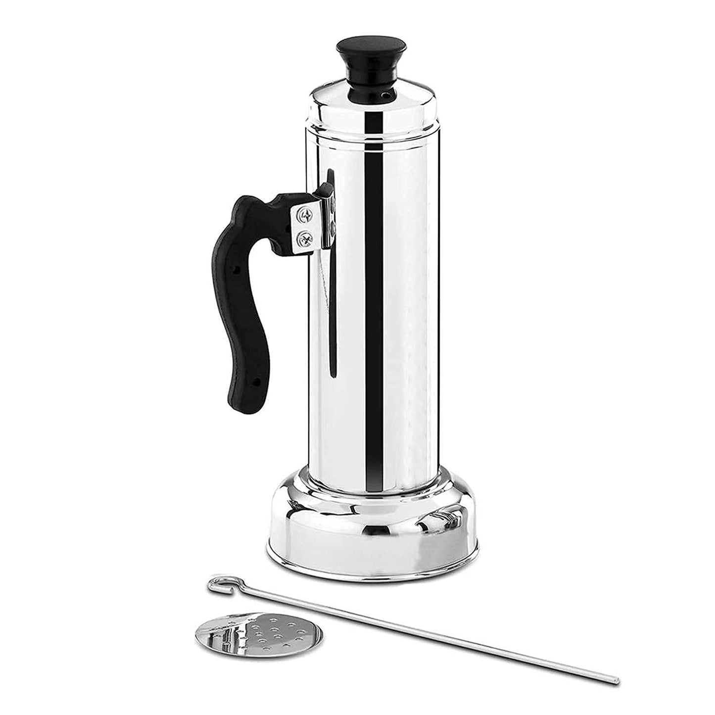 Puttu Maker With Steamer Plate Metal Stick Black Plastic Handle Silver Lid  Puttu Maker Set  To Use With Pressure Cooker Top Food Grade Stainless Steel - Happy Price - Image 2