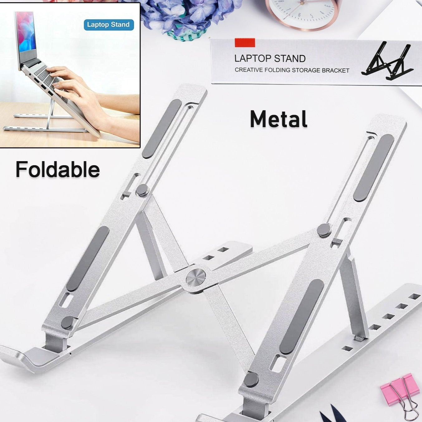 Laptop Stand For Desk  Metal Portable Laptop Stand With 6 Adjustable Angles  Laptop Riser Phone And Tablet Stand  Compatible For All Laptop - Happy Price - Image 1