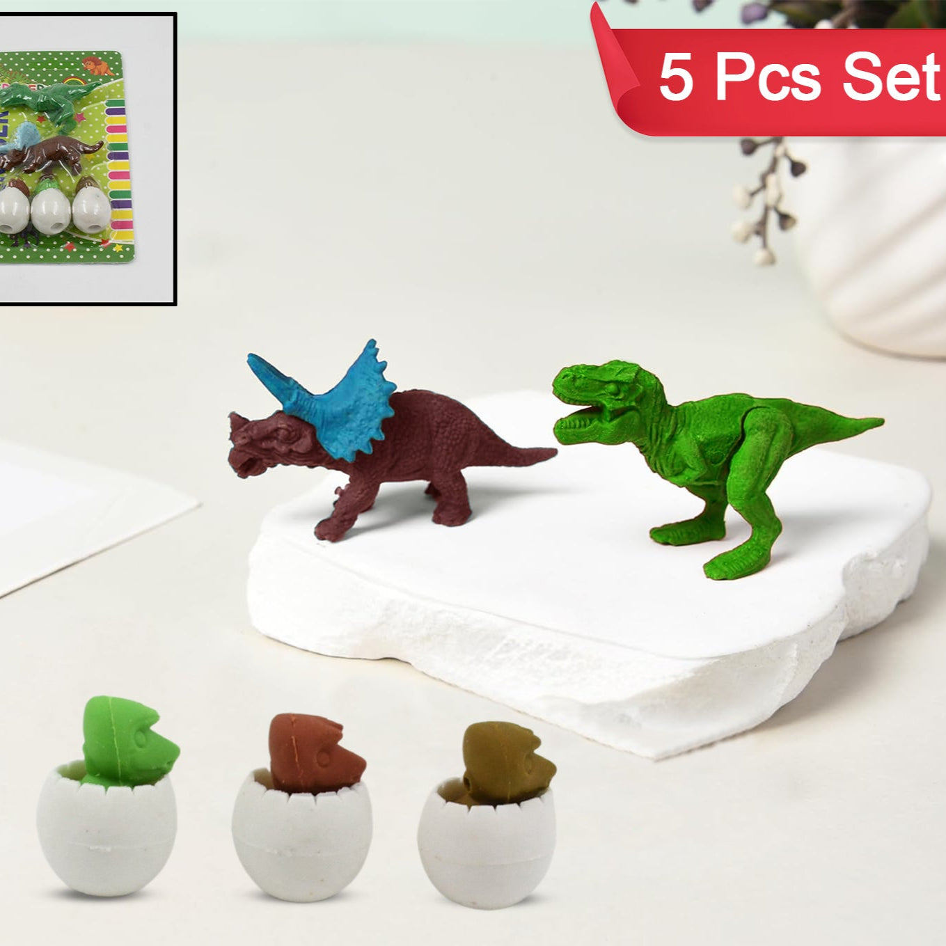 Dinosaur Shaped Erasers  Egg Shape Eraser For Kids Dinosaur Erasers Puzzle 3d Eraser Mini Eraser Dinosaur Toys Desk Pets For Students Classroom Prizes Class Rewards Party Favors (5 Pcs Set) - Happy Price - Image 1