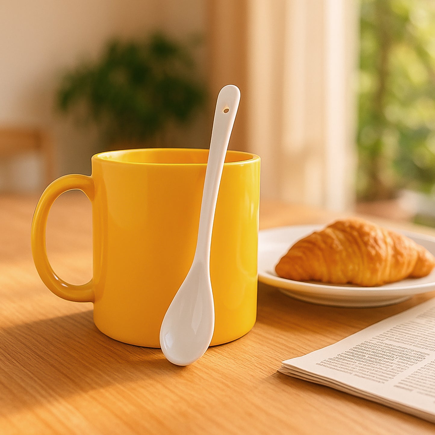 Ceramic Mug with Spoon Set for Hot & Cold Drinks - Glossy Finish
