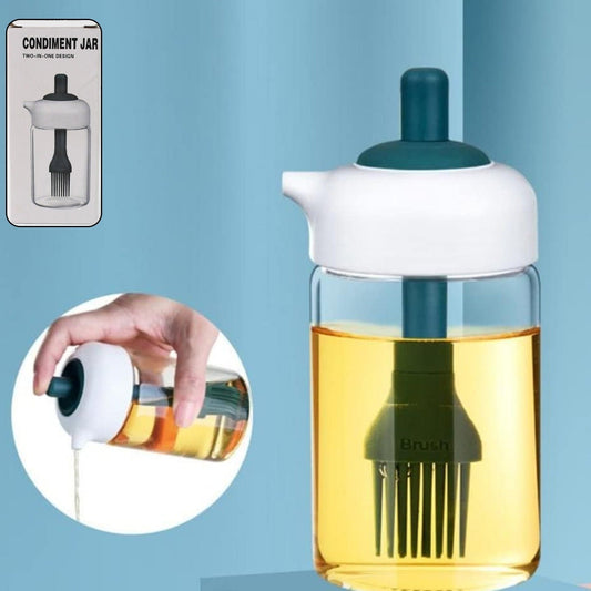 2 In 1 Glass Oil Dispenser Jar  Bottle With Brush (1 Set) - Happy Price - Image 1