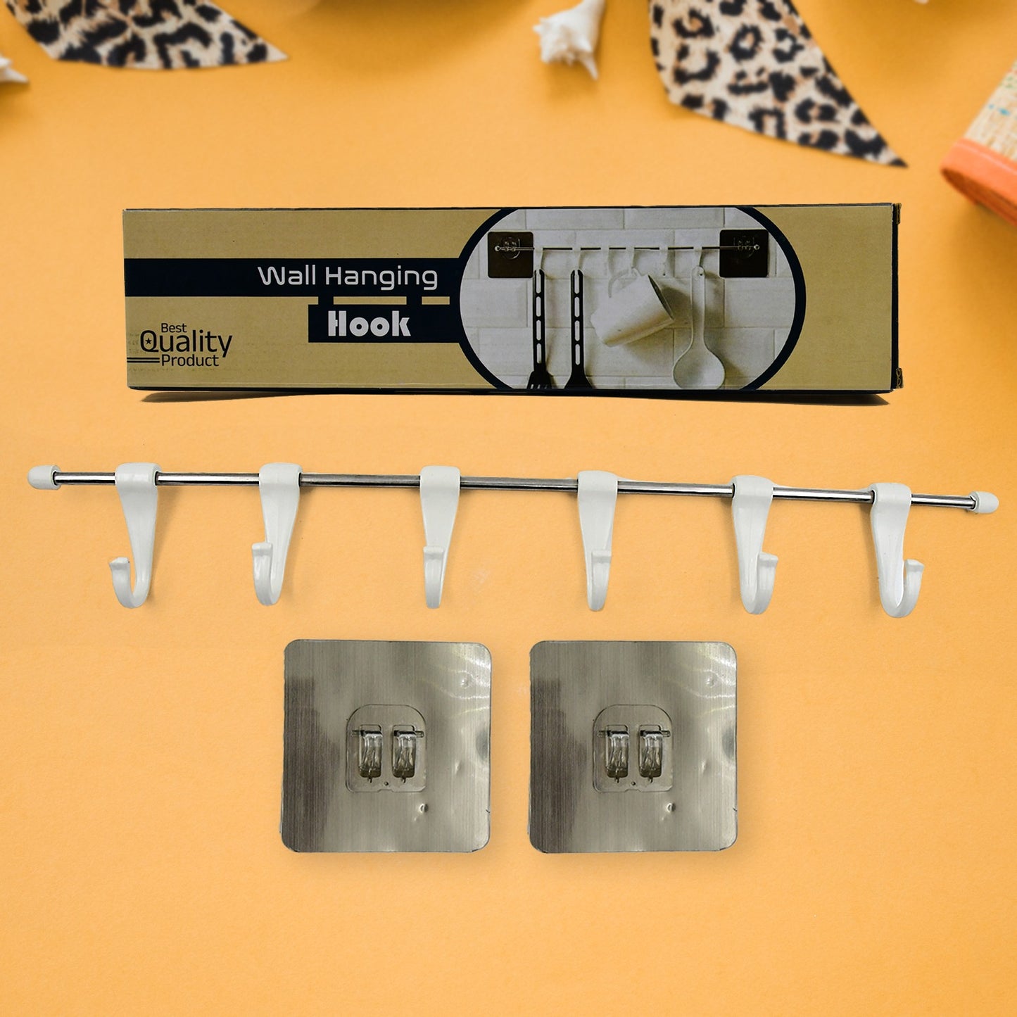 Stainless Steel Utensil Hanger Rail Nail Free Wall Mount With 2 Magic Stickers  6 Plastic Hooks For Kitchen - Happy Price - Image 2
