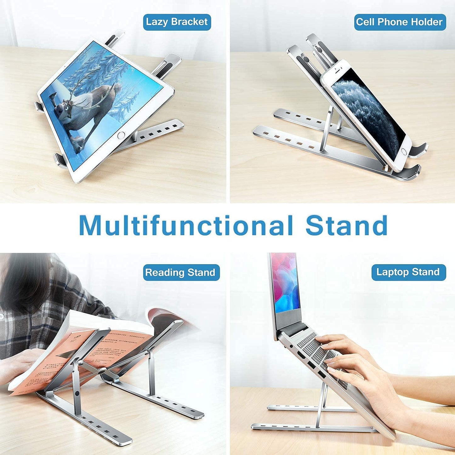 Laptop Stand For Desk  Metal Portable Laptop Stand With 6 Adjustable Angles  Laptop Riser Phone And Tablet Stand  Compatible For All Laptop - Happy Price - Image 3