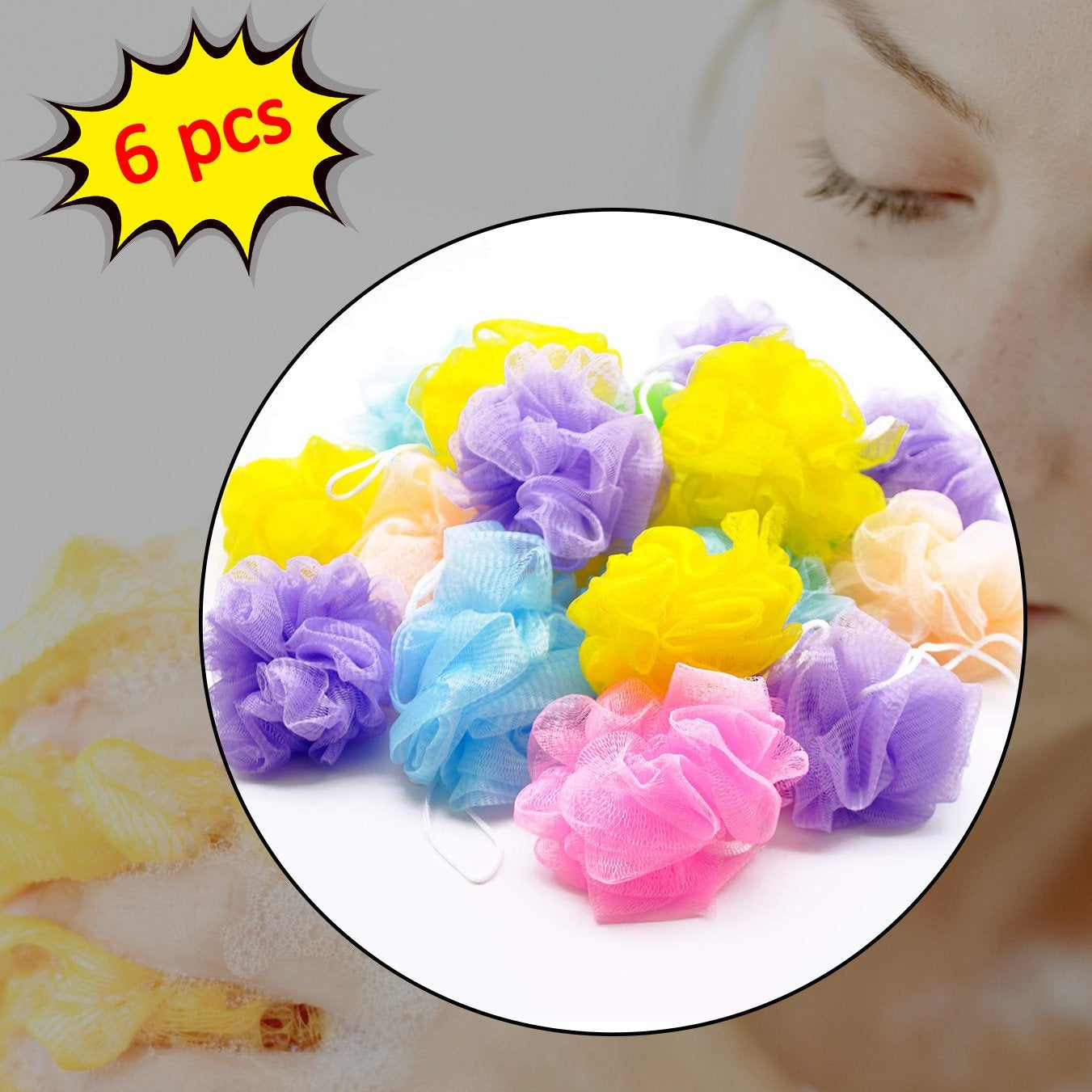 Bath Shower Loofah Sponge Pouf Body Scrubber (Pack Of 6pcs) - Happy Price - Image 1