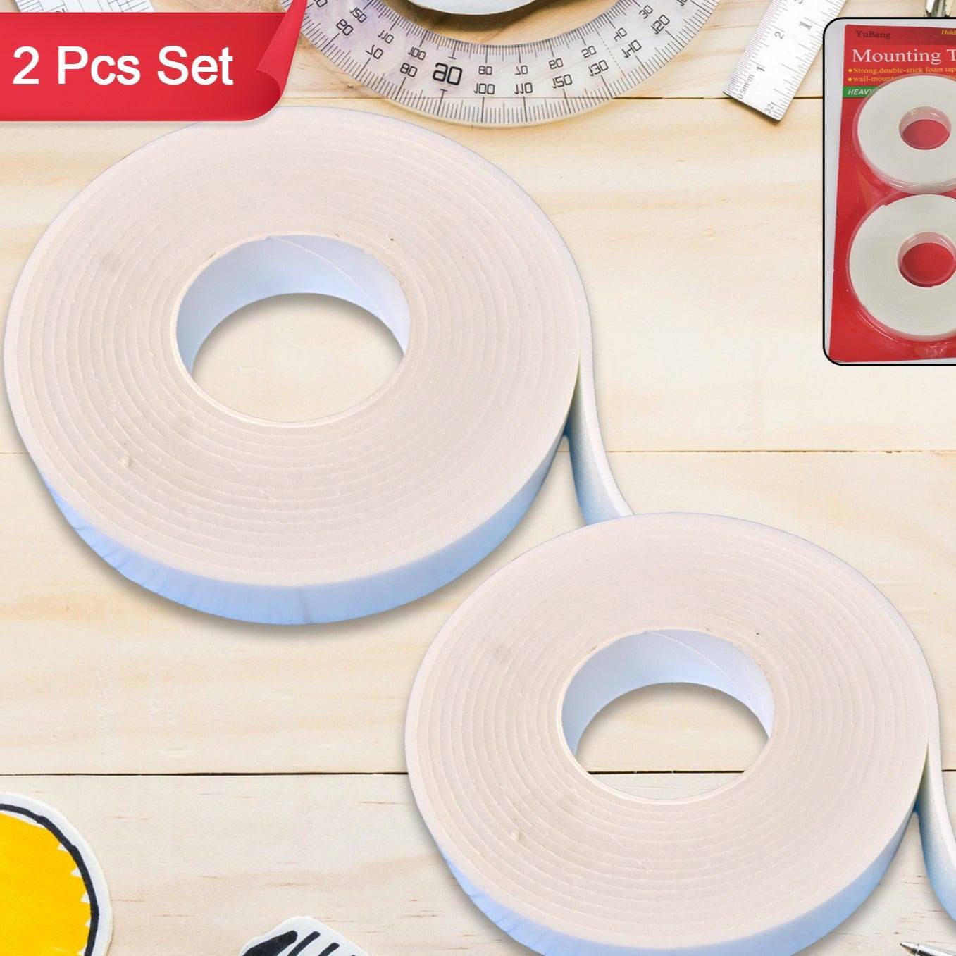 Double Sided Foam Mounting Tape - 2 Pcs Set for Wall Hanging & Decorations