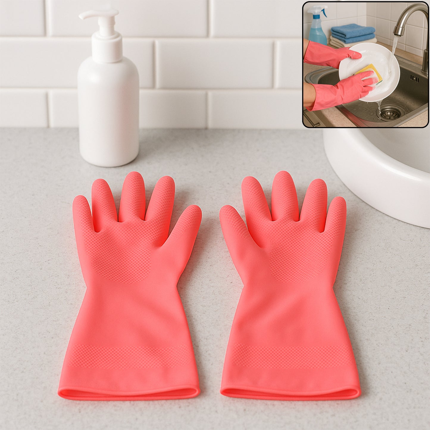 Reusable Waterproof Household Cleaning Gloves (45gm  1 Pair) - Happy Price - Image 3