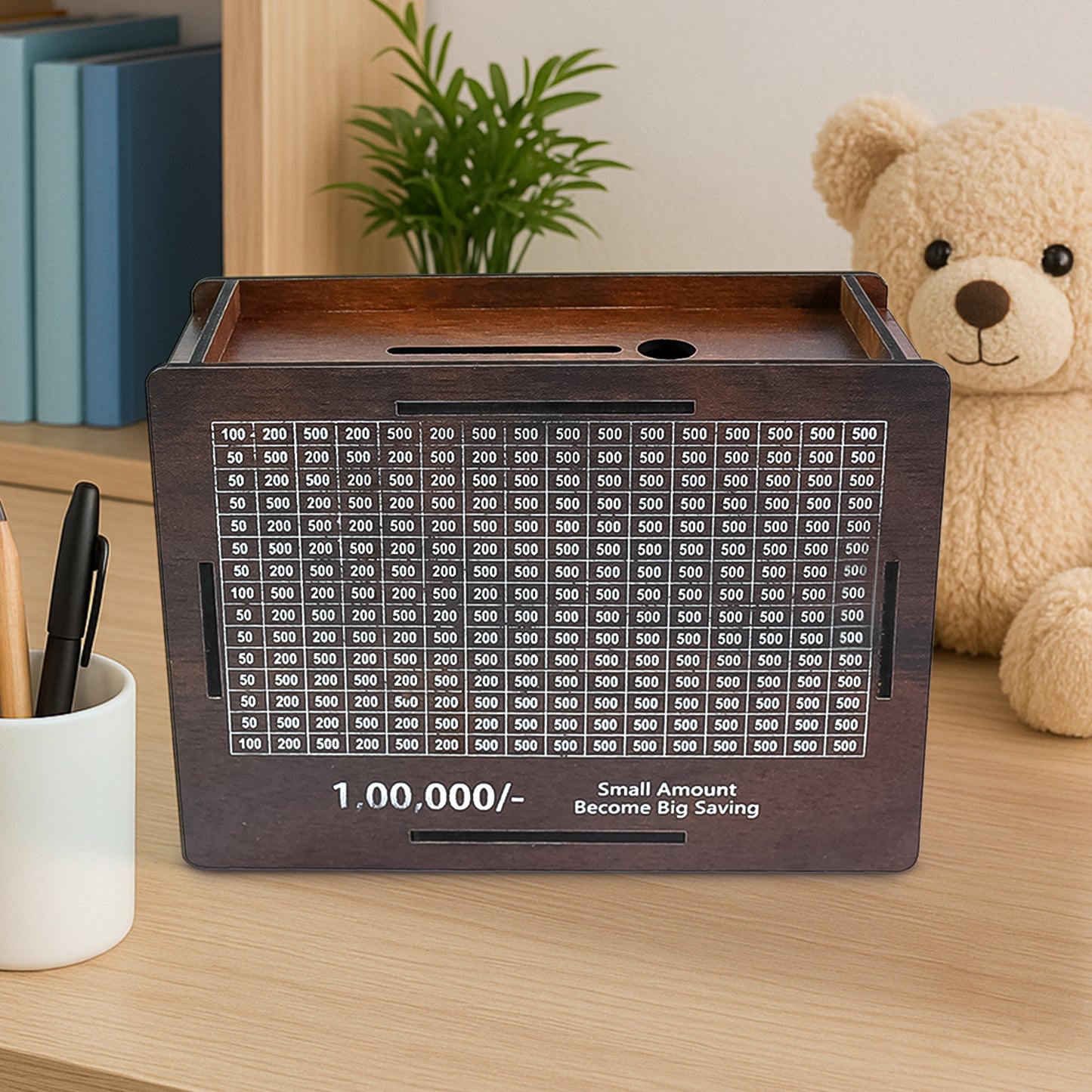 Wooden Money  Piggy Bank Money Box (1 Pc  With Marker Pen) - Happy Price - Image 2