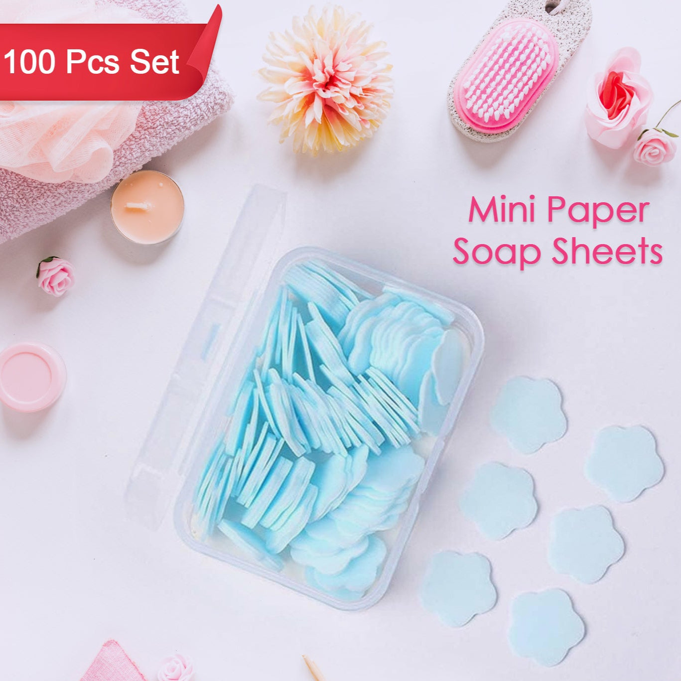 Mini Portable Travel Soap Paper Sheets Flower Shape (100 Pcs Set Approx  Mix Color) - Happy Price - Image 1