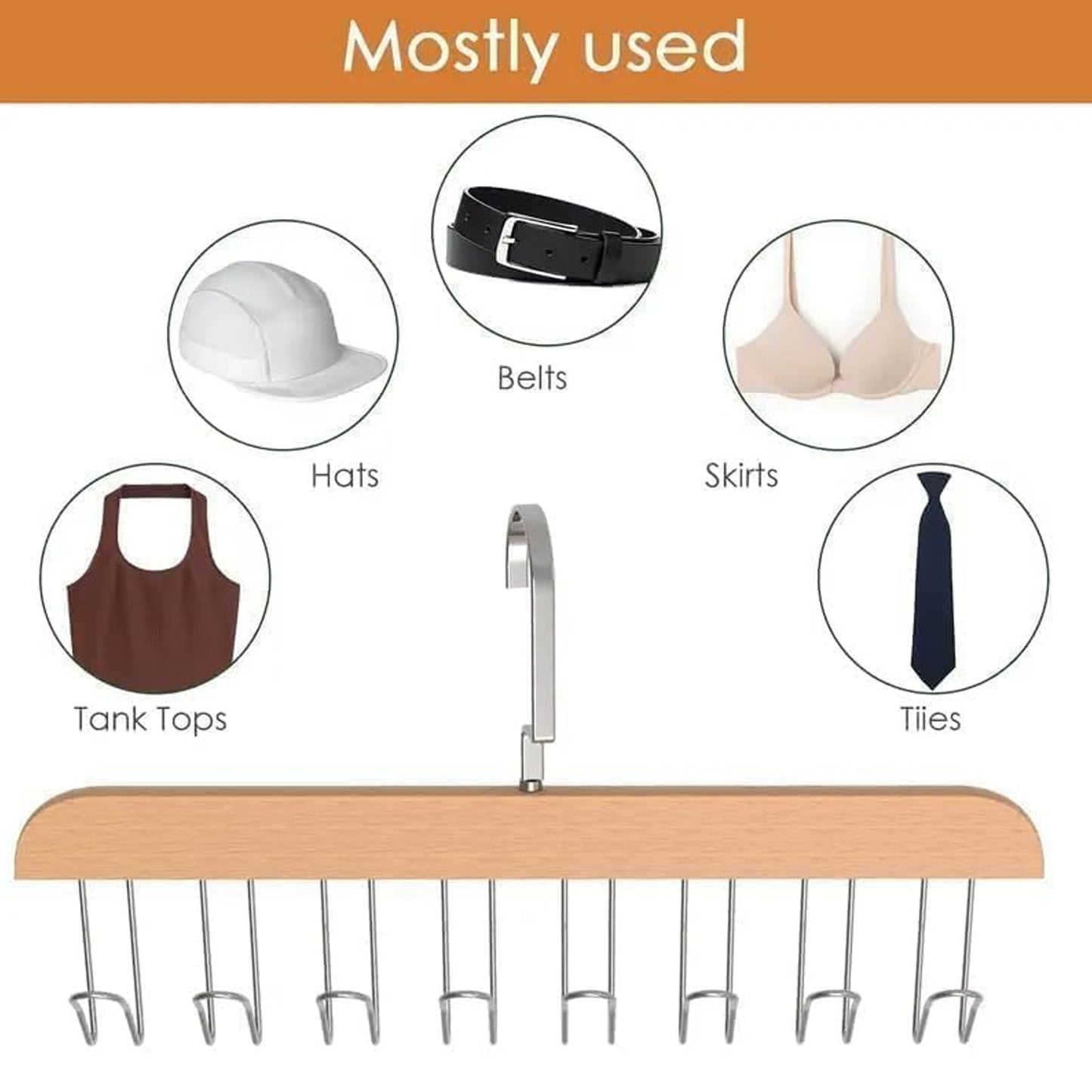 Space Saving 8 Hooks Wooden Hangers (Hanging Hook Included  1 Pc) - Happy Price - Image 2