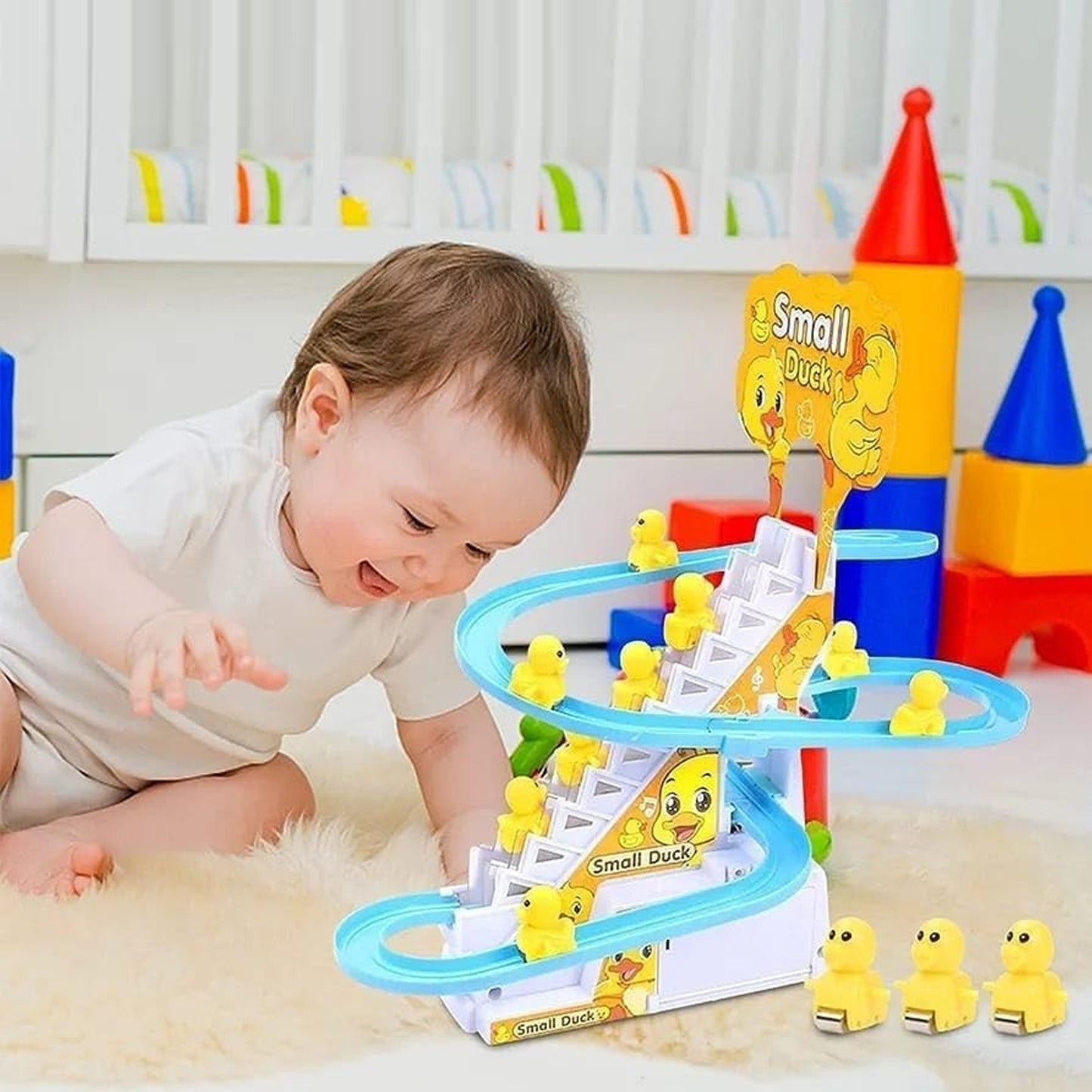 Ducks Climb Stairs Toy Roller Coaster Electric Duck Chasing Race Track Set Fun Duck Stair Climbing Toy With Flashing Lights Music And 3 Ducks Small Ducks Climbing Toys - Happy Price - Image 3