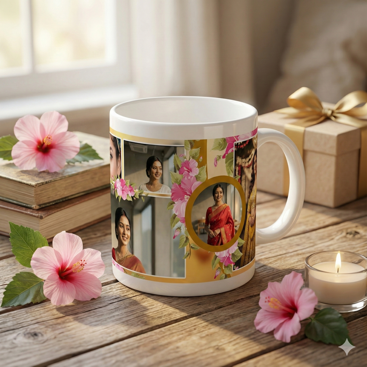 Blooming Memories Collage Mug – Custom Photo Floral Ceramic Gift (11oz)