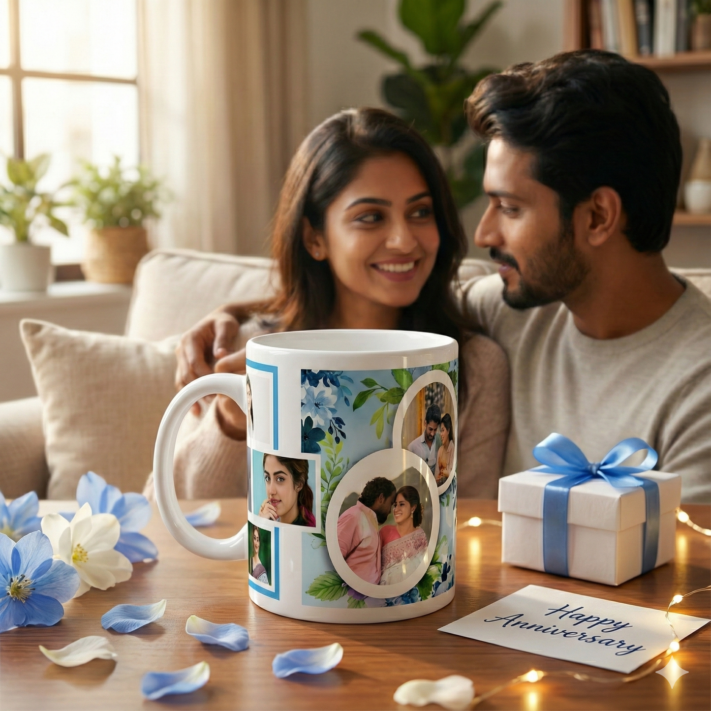 Blue Blossom Memories Collage Mug – Custom Photo Print Ceramic Mug (11oz)