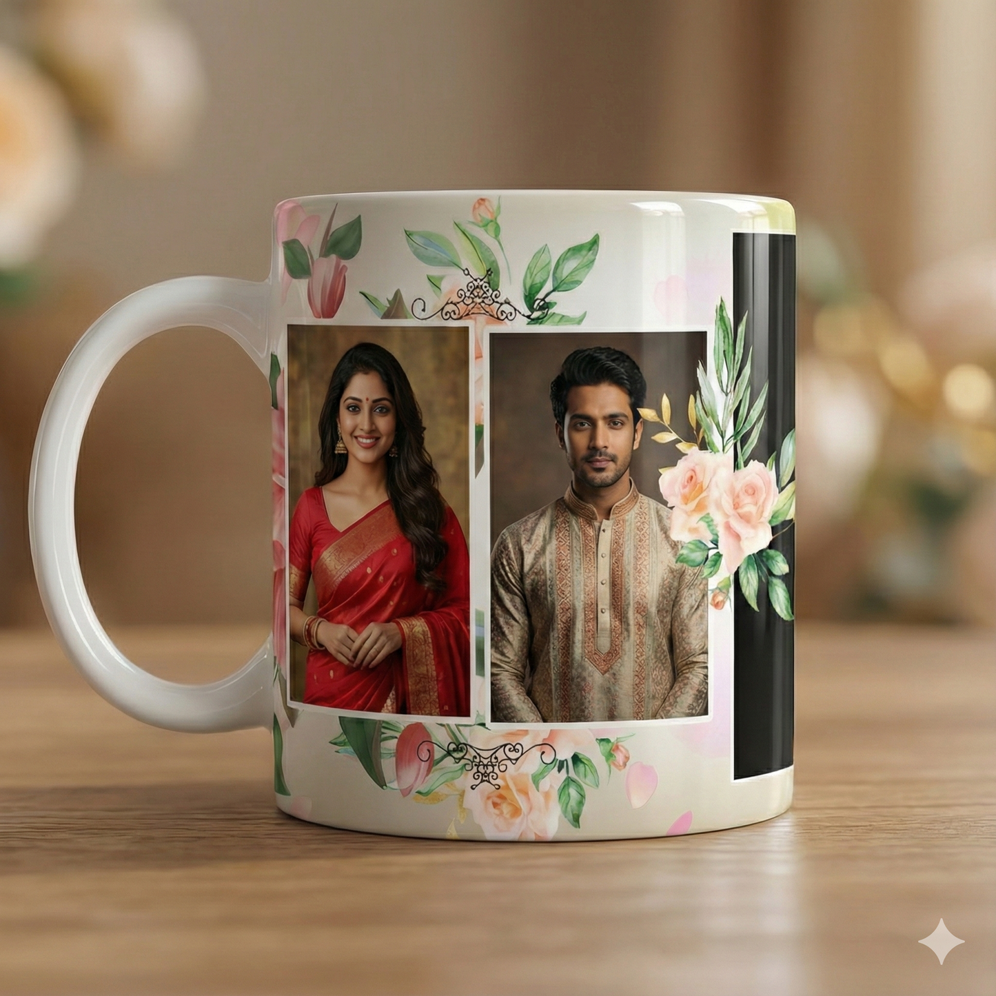 Blushing Rose Garden – Custom Photo Print Ceramic Mug (11oz) - 5-Photo Collage Design