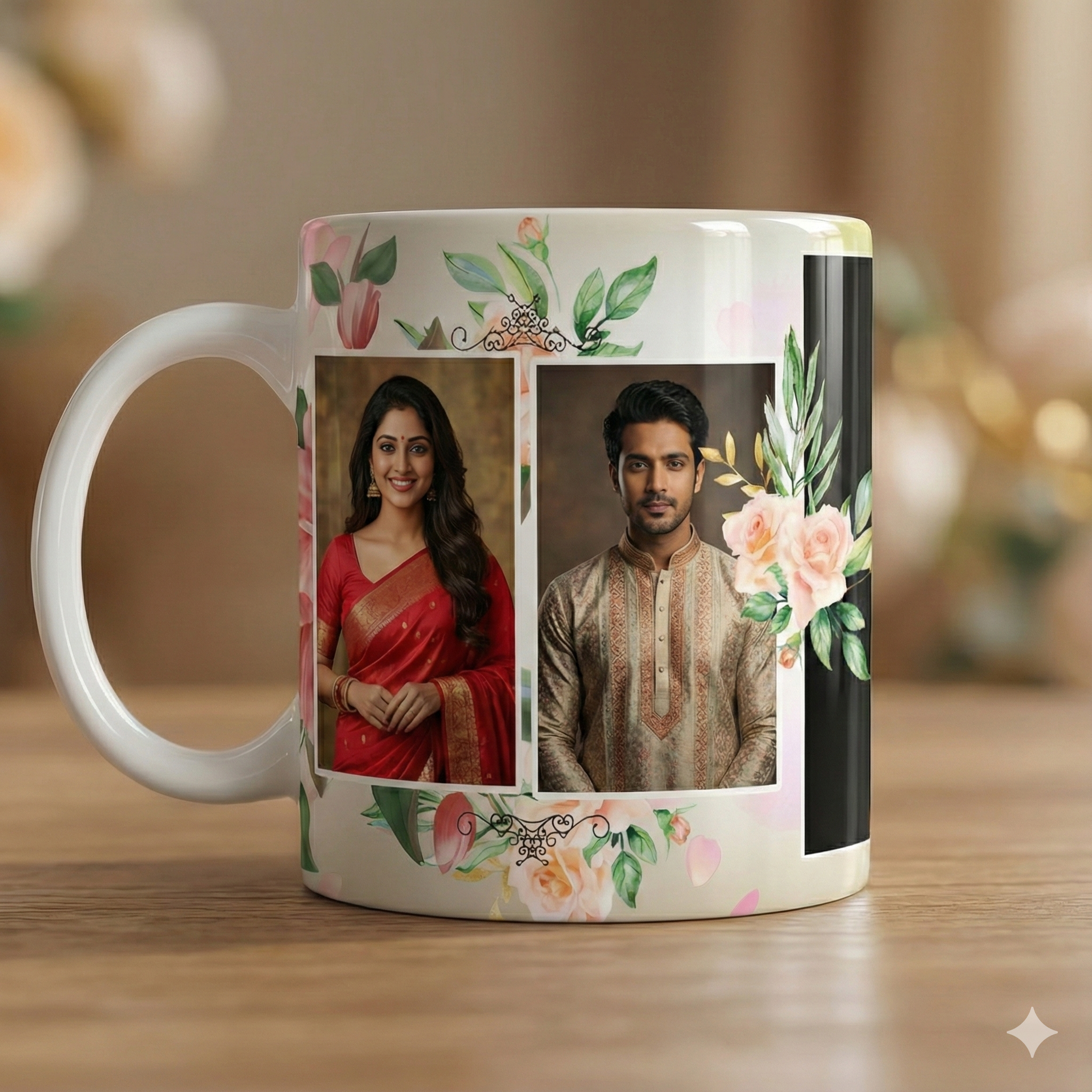 Blushing Rose Garden – Custom Photo Print Ceramic Mug (11oz) - 5-Photo Collage Design
