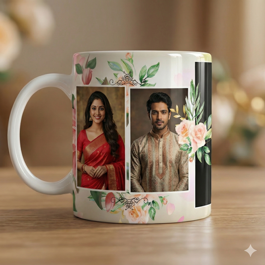 Blushing Rose Garden – Custom Photo Print Ceramic Mug (11oz) - 5-Photo Collage Design