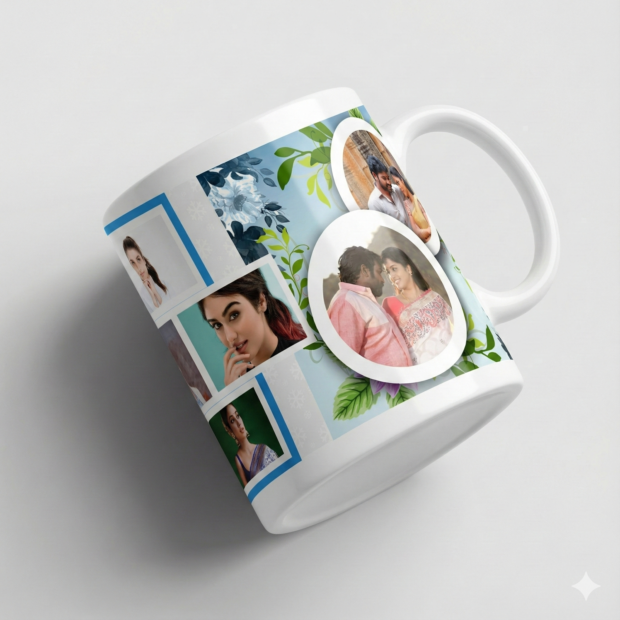 Blue Blossom Memories Collage Mug – Custom Photo Print Ceramic Mug (11oz)