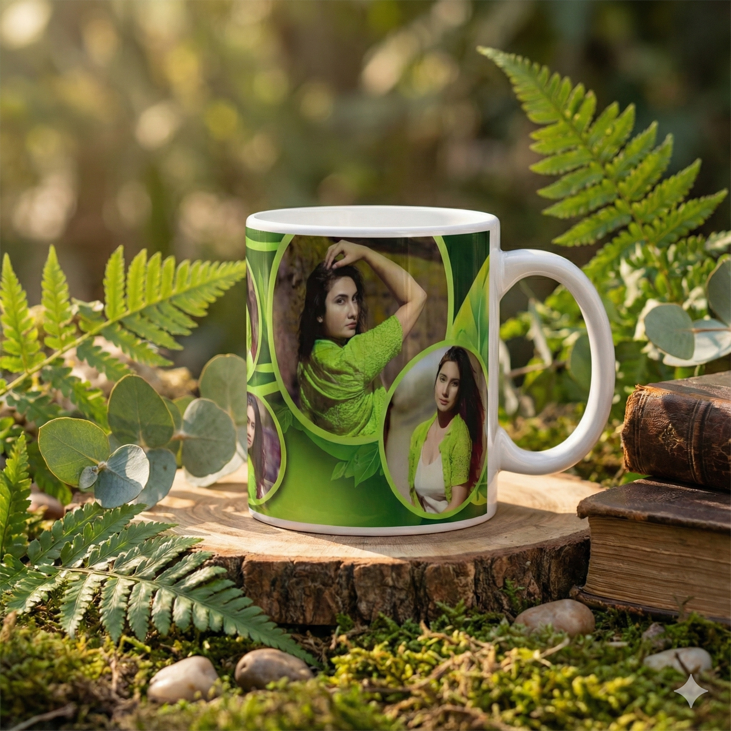Green Harmony Collage Mug – Custom Photo Print Ceramic Mug (11oz)