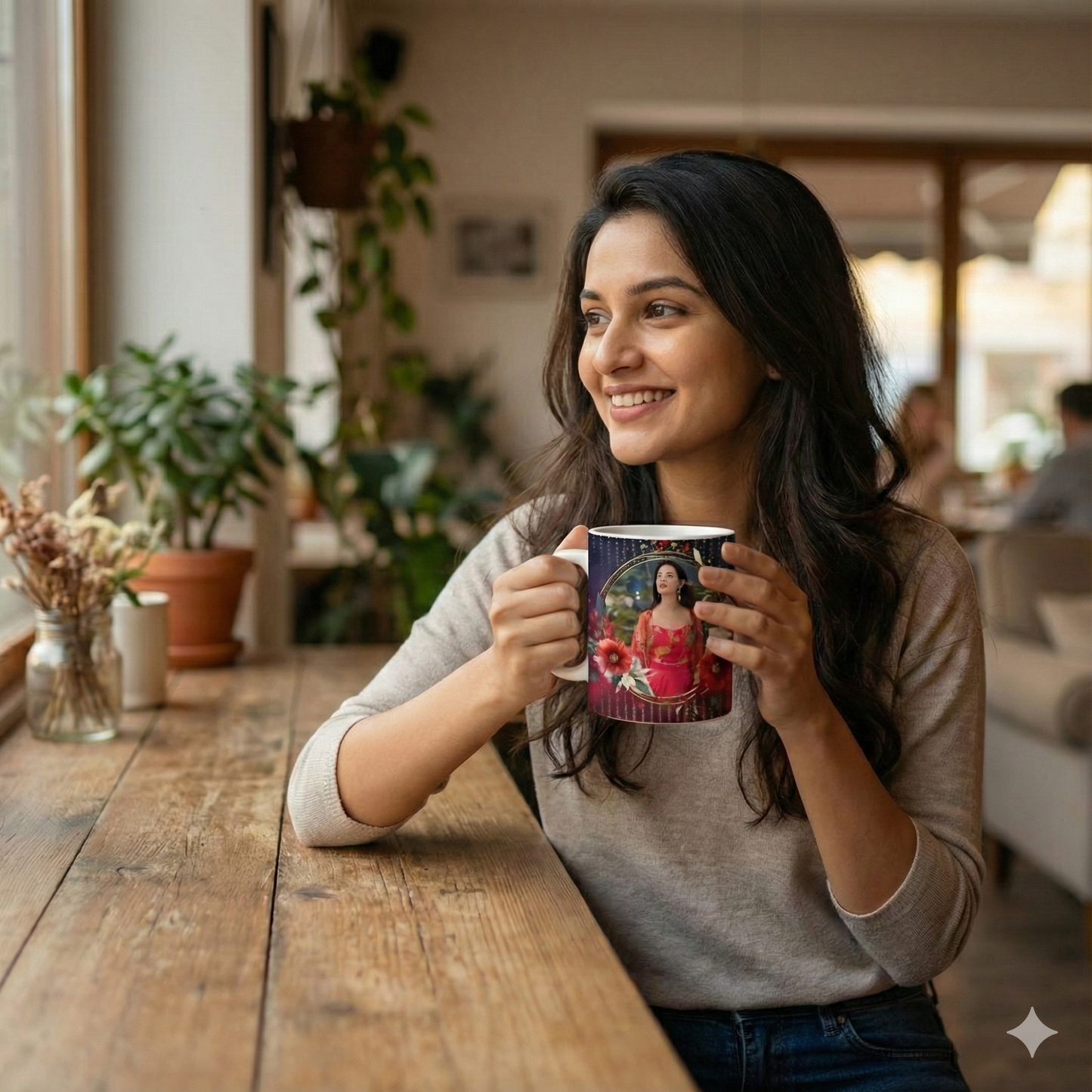 Elegant Floral Frame Designer Mug – Custom Photo Print Ceramic Gift (Premium 11oz)