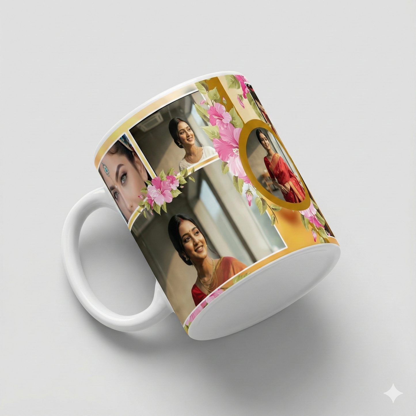 Blooming Memories Collage Mug – Custom Photo Floral Ceramic Gift (11oz)