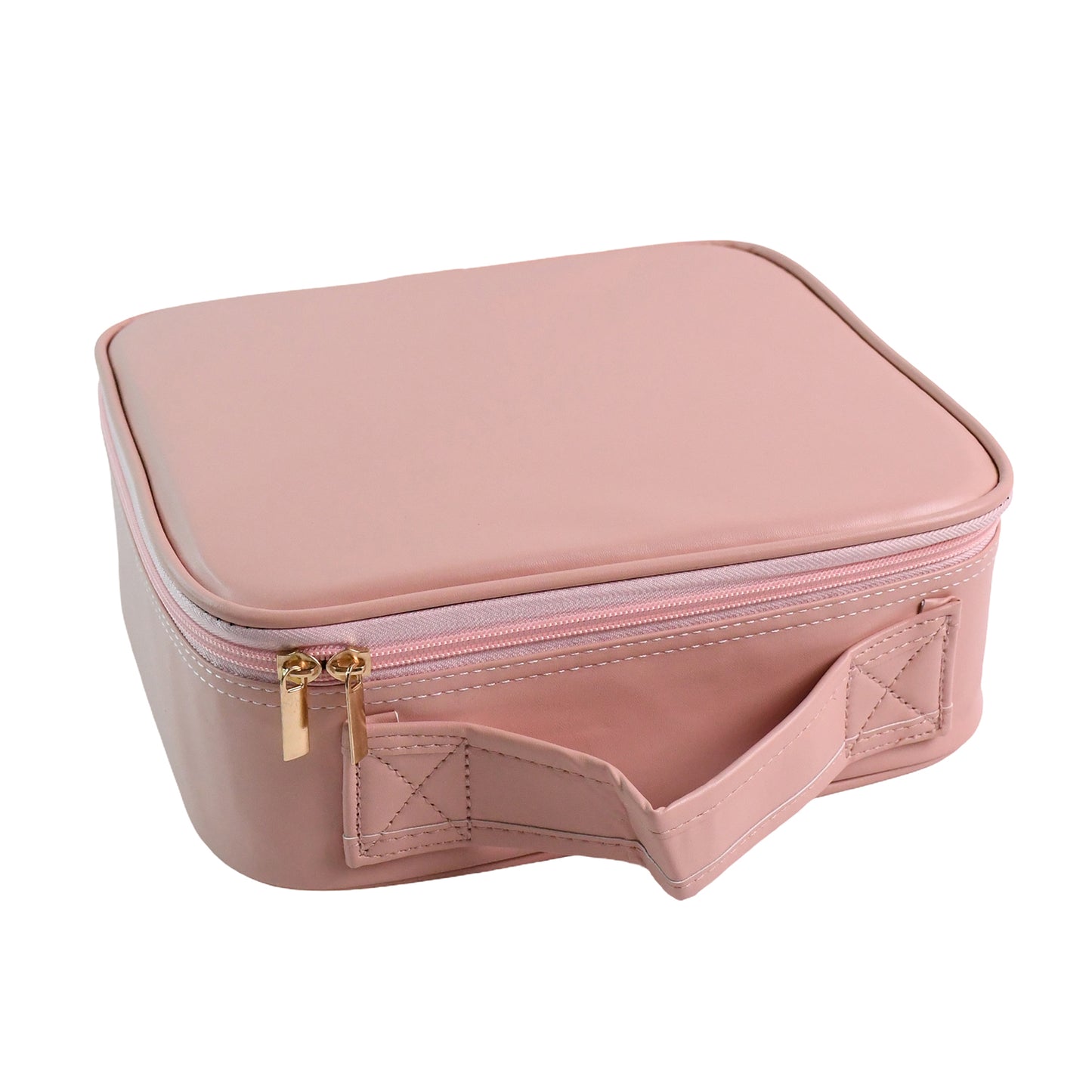 Pink LED Light Makeup Organizer Box with Touch Mirror & USB Charging (1 Pc)